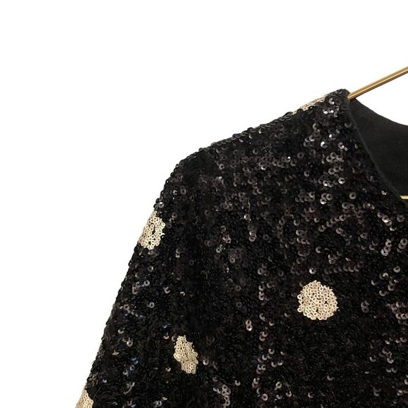 J CREW Short Sleeve Sequin Embellished Top T-Shirt Polka Dot Tee Black Small - Picture 5 of 8